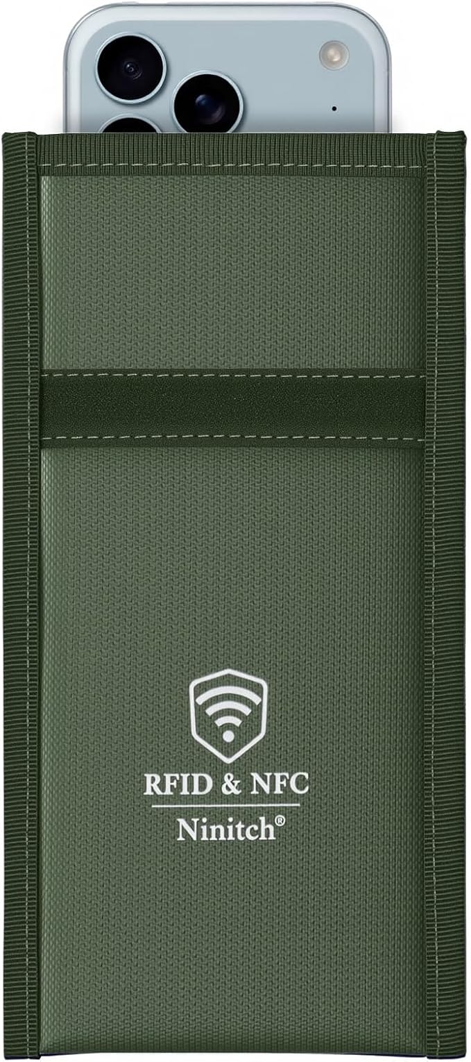 Faraday Bags for Phone Privacy & Security - Signal Blocking Pouch for GPS/WIFI/5G/RFID - Fireproof & Waterproof Anti-Drop Case for Travel & Data Protection Green