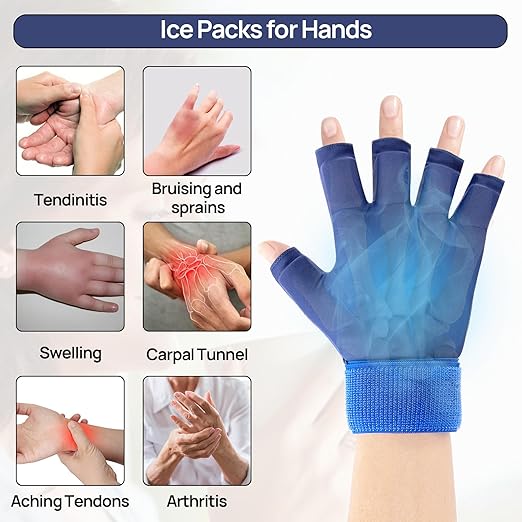 Finger Arthritis Compression Hand Ice Pack Gloves for Pain Relief Adjustable Wrist Ice Pack for Hot & Cold Therapies, Reusable Blue Ice Glove, Gel Finger Ice Pack for Tendinitis, Carpal Tunnel