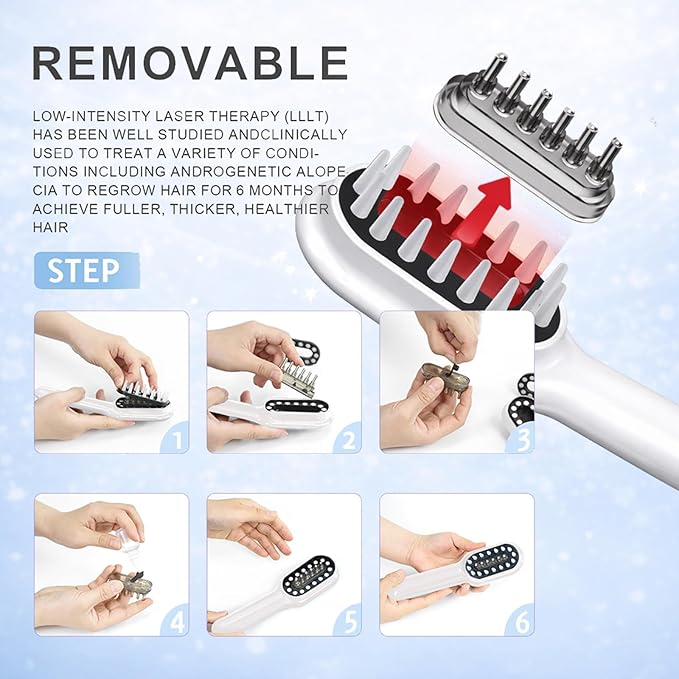Obiredk ㅤLaser Hair Growth Comb - Lasers & LEDs for Hair Regrowth - FDA Cleared Rechargeable Scalp Massager for Men Women - Effective for Thinning Crown, Receding Hairline - White