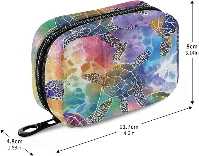 Colorful Watercolor Sea Turtles Cute Pill Organizer Weekly Travel Pill Box 7 Day Large Capacity Pill Dispenser Case with 8 Pill Container Daily Pill Box Organizer Vitamin Holder Pill Bottle Or