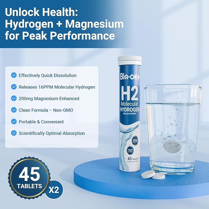 Hydrogen Water Tablets with 200MG Magnesium, 16 PPM H2 Hydrogen Tablets for Drinking Water, Rich in Antioxidants, Supports Cellular Health, Recovery, Immune & Brain Cognitive Function (90 Servings)