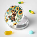 Pill Box, 3 Compartment Portable Travel Medicine Box with Mirror, Compact and Cute, Fits in Purse and Pocket, Medicine and Vitamin Organizer (Calf and Sunflower)