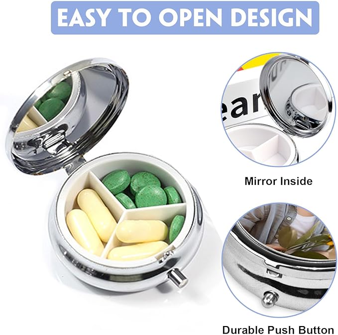 Custom Pill Box, Personalized Travel Pill Box for Purse with Mirror Holds Vitamins Medications