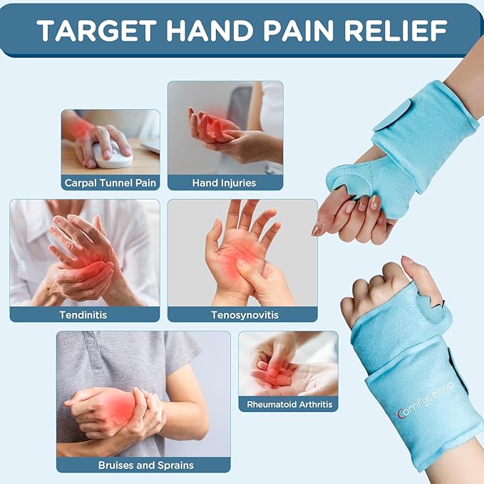 Comfytemp Wrist Ice Pack Wrap for Carpal Tunnel Relief, 2 Packs, Gel Ice Packs for Injuries Reusable for Wrist Hand Pain, Hot Cold Compress Brace, Recovery Items Men Women