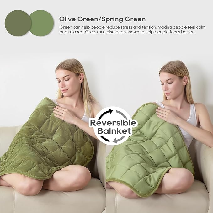 Small Weighted Blanket for Adults (Double-sided),Weighted Lap Pad 7lbs Throw for Travel,Calming,Relaxation-Reversible Warm Crystal Velvet and Cooling Tencel,Machine Washable,Green 29x24 inches