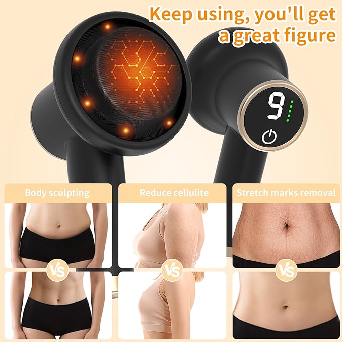 Electric Body Massager, Portable Body Relaxing Machine, Cordless Handheld Massager for Deep Relaxation, 8 Massage Heads, 1800mAh Battery, 9 Modes for Body SPA, Gift for Men Women, Black