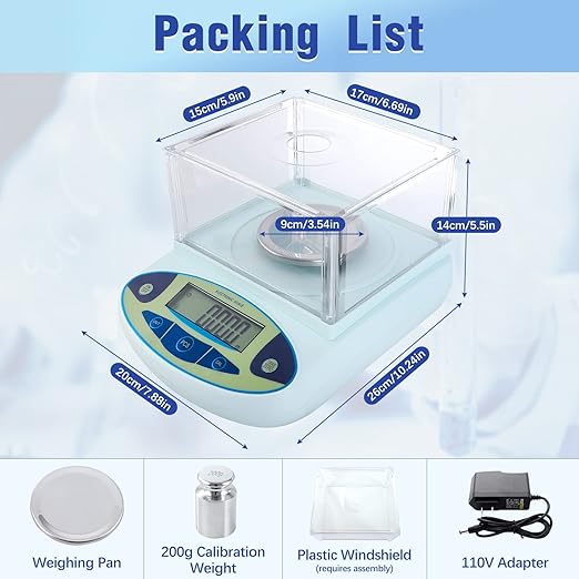 FOUR E'S SCIENTIFIC Lab Scale 500g x 0.001g Accuracy - High Precision Laboratory Analytical Balance with Windshield Digital Scientific Scale Jewelry/Kitchen Scale