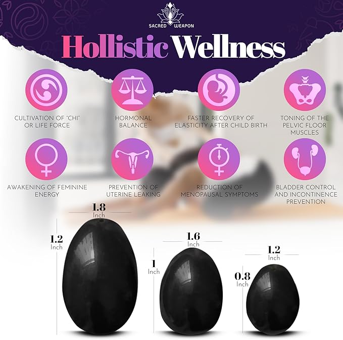 Kegel Weights for Women - Set of 3 Black Obsidian Eggs | Pelvic Floor Exercise Devices for Tightening, Postpartum Recovery & Prolapse Support | Huevo de Obsidiana Negra Yoni with String & Guide