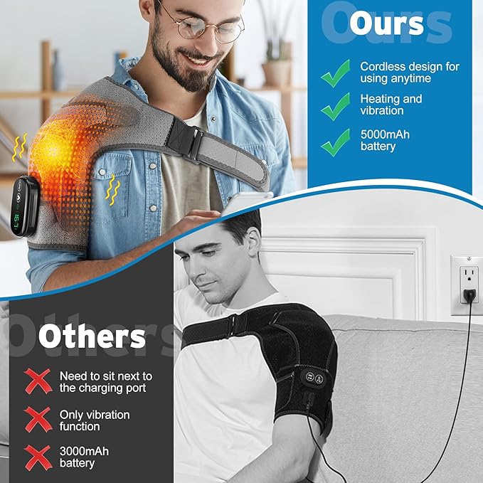 Shoulder Heating Pad Cordless, FSA Eligible Items List Shoulder Massager for Pain Relief Deep Tissue, Heated Shoulder Brace Wrap HSA Approved Products Only
