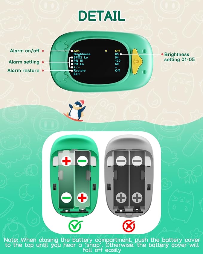 Pulse Oximeter For Kids-HOLFENRY Baby Oxygen Monitor Fingertip For Children Kids Pulse Oximeter Fingertip, Large Display, Included with AAA Battery