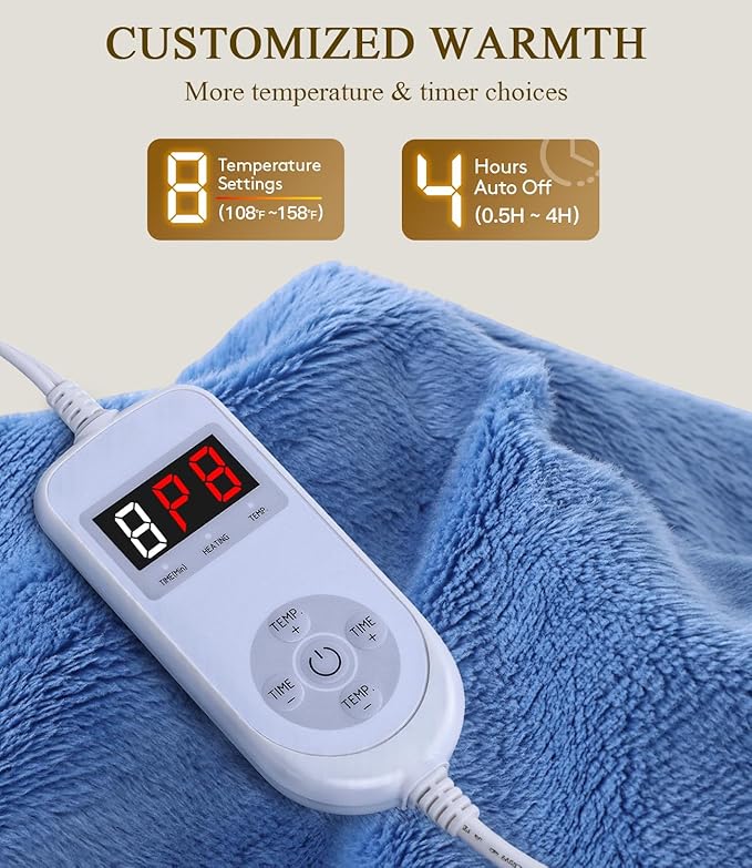 Far Infrared Heating Pad: 2X Graphene and Soft Plush for Back Pain - Extra Hot Electric Pad for Grandparents Max 158℉ - 12" x 24" 8 Heat Settings & 4H Auto Off Machine Washable