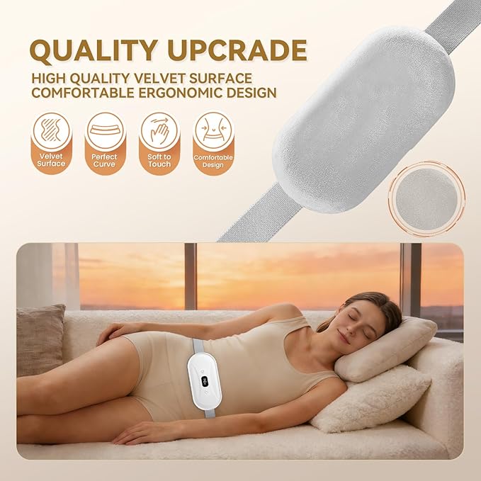 Portable Electric Heating Pad for Period Cramps, Menstrual Heating Pads with 7 Heat Levels and 7 Vibrating Modes for Women Stomach Pain Relief - White