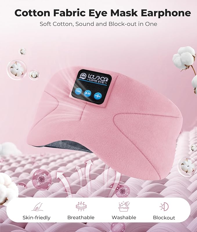 LOVE EYE Sleep Headphones Bluetooth 5.4 Sleeping Eye Mask Wireless Music Earphones with HD Speakers for Side Sleepers Total Blackout Cotton Mask for Travel, Home, Office, Unique Gifts