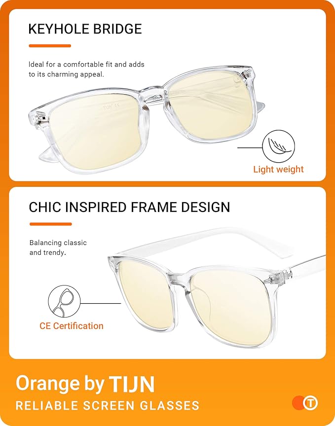 TIJN Blue Light Blocking Glasses for Women Men Clear Frame Square Nerd Eyeglasses Anti Blue Ray Computer Screen Glasses
