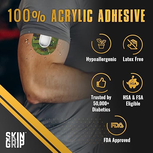 Skin Grip Insulet Omnipod 5 Adhesive Patches Waterproof & Sweatproof (Also Fits Omni pod Dash), Pre-Cut Medical Tape, Ultimate Insulin Pump Protection, Diabetic Sensor Covers, 20-Pack, Camo