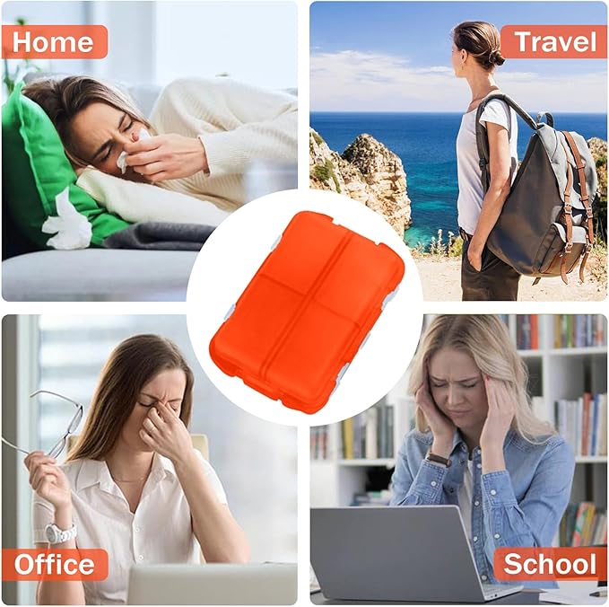 4PCS 7-Day Pill Organizer with Labels – Compact Daily Medication Case | Travel-Sized (3.7" x 2.4") Secure Lock | AM/PM Compartments | Includes 300+ Common Medicines Vitamins Health Product Sticker