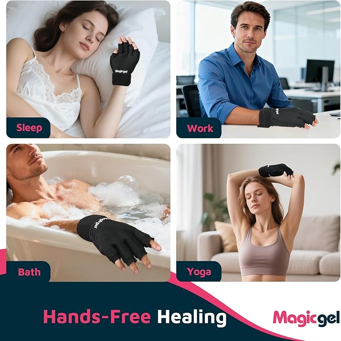 Magic Gel Hand Ice Pack Gloves - Cold Compress Cooling Gel Ice Gloves - Wrist Wrap or Hot Compress - Sports Packs for Hands - Dual Hand Heat Packs