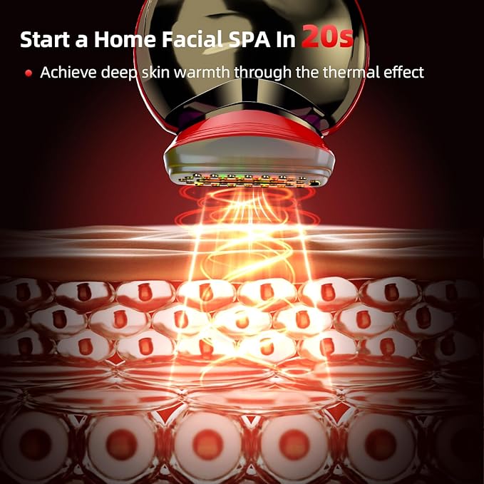 Face Massager with Light Therapy for Face, 3-in-1 Skin Tightening and Lifting Device for Wrinkles, Home Use Facial Massage Tool