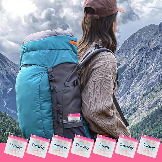 MARFOREVER 39 Pcs Pill Pouch Bags Pill Organizer, Reusable Pill Case Small Medicine Bag Tavel Pill Pouches, 28 Pcs Pink Plastic Pill Container with Slide Lock 10 Sheets Labels and 1 Pc Marker