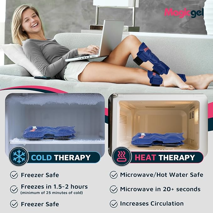 Magic Gel Shin Splint Relief - 2pcs Ice Packs for Shin Splints Hot & Cold - Flexible Leg Compression Wrap - Reusable Therapy Gel for Runners & Athletes