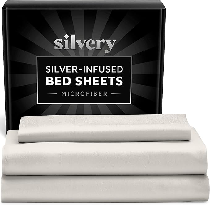 Silvery Silver Infused Bed Sheets Set - Ultra-Soft Temperature-Regulating Fabric with Self-Cleaning Technology™ That Stays Fresh 3X Longer for Hygienic Sleep