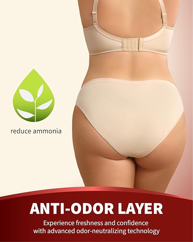 Washable Incontinence Underwear for Women, 2 oz Ladies Leak Proof Briefs for Postpartum Bladder Control 2 Pack (Beige, M)