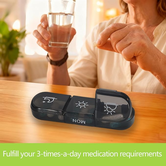Aesthetic Pill Organizer/Pill Cases Organizers 7 Day with Date&Morning-Noon-Night Compartments,Black Privacy Protection Pill Organizer Aesthetic,2PCS