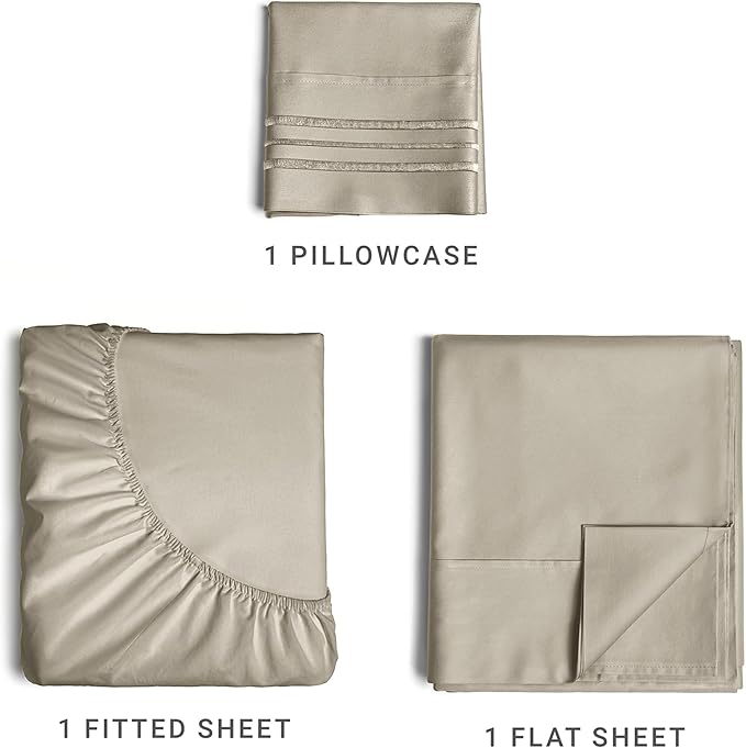 Twin Size 3 Piece Sheet Set - Extra Soft, Breathable And Cooling Sheets - Hotel Luxury Durable Bed Sheets for Women & Men - Deep Pockets, Easy-Fit & Wrinkle-Free Sheets - Taupe Oeko-Tex Bed Sheet Set