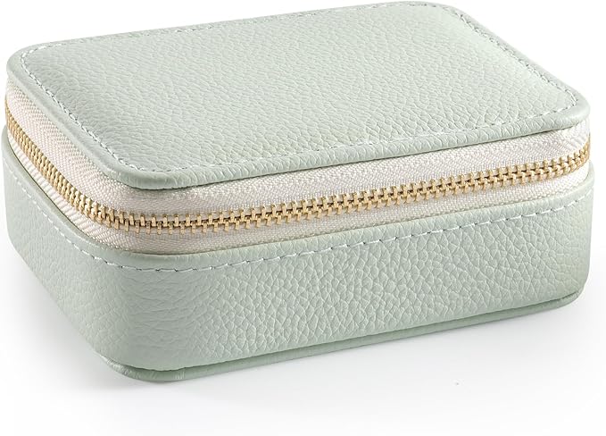 Genuine Leather Travel Pill Organizer Box Case 1 Times a Day for Purse for Women, Cute Medicine Pill Holder Containers for Vitamin Small Weekly Daily 7 Day Am Pm Pill Organizer(Mint Green)