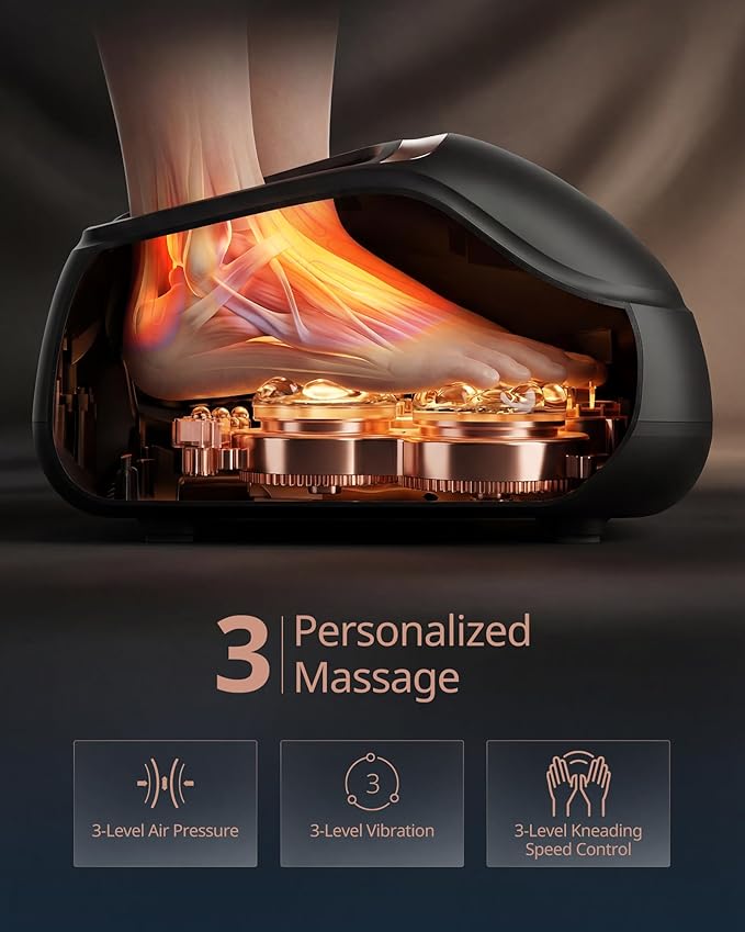 4-in-1 Shiatsu Foot Massager with Heat, Deep Kneading, Air Compression, Vibration, FSA Eligible, HSA Eligible for Neuropathy, Plantar Fasciitis, Pain Relief, Gift for Women & Men Size Up to 14