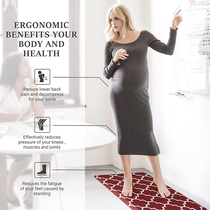WISELIFE Kitchen Mat Cushioned Anti-Fatigue Kitchen Rug,17.3"x 60",Non Slip Waterproof Kitchen Mats and Rugs Heavy Duty PVC Ergonomic Comfort Mat for Kitchen, Floor Home, Office, Sink, Laundry,Red