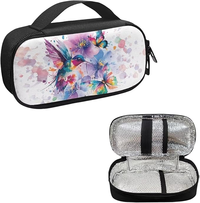 Hummingbird Butterfly Insulin Cooler Travel Case Diabetic Medicine Carrying Bag Large Storage Insulated Organizer Medication Cooler Bag for Insulin Pens and Diabetes