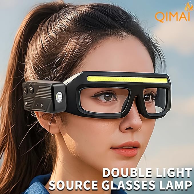 LED Glasses Rechargeable Headlight with Motion Sensor and Touch Control, 5 Modes USB C Lighted Glasses for Running Camping, Fishing, Cycling, Hiking, Hands-Free Lighting (Blue)