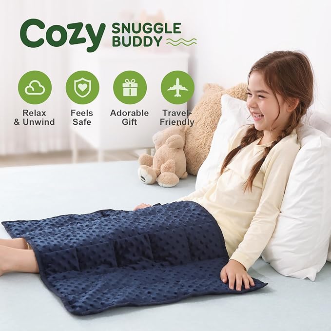 Sivio Weighted Lap Blanket, Minky Dots Weighted Blanket,Soft and Cozy Cooling Heavy Blanket, Calm and Nap, School and Home, 2lbs 20 x 30inches, Navy Blue