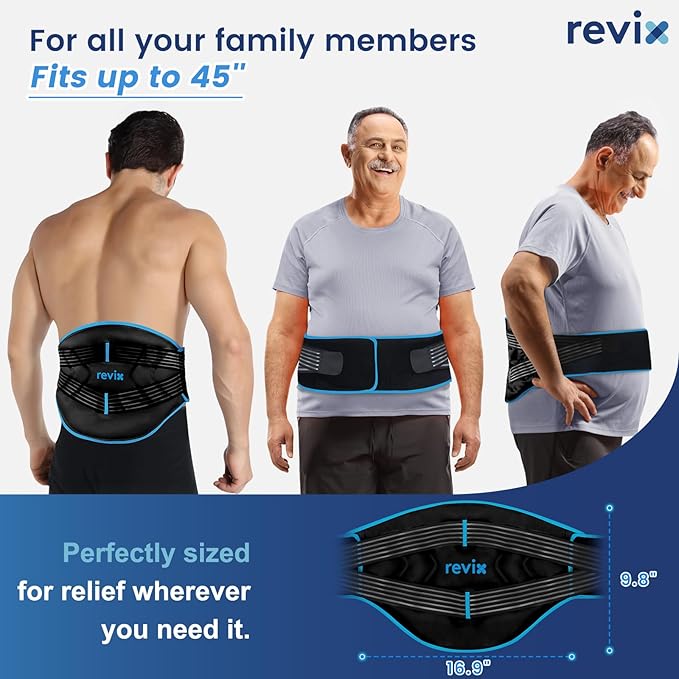 REVIX Compression Ice Pack for Back, Reusable Lower Back Ice Pack with Dual Support Belts, Wearable Snug-Fit Cold Therapy Lumbar Brace for Lower Back, Sciatic Nerve, Muscle Relaxation
