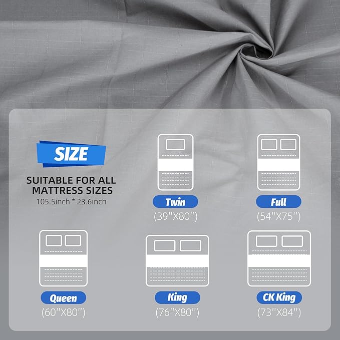 Grounding Mat for Bed 90% Organic Cotton+10% Pure Silver Fiber, Grounding Fitted Sheets for All Mattress Sizes, with Static grounding Cord and Test Pen (Gray，105.5 * 23.5 inch)