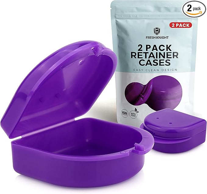 FRESH KNIGHT Retainer Case (2 Pack). Retainer Case with Vent Holes. Perfect for Denture, Mouth Guard, Aligner (Purple)