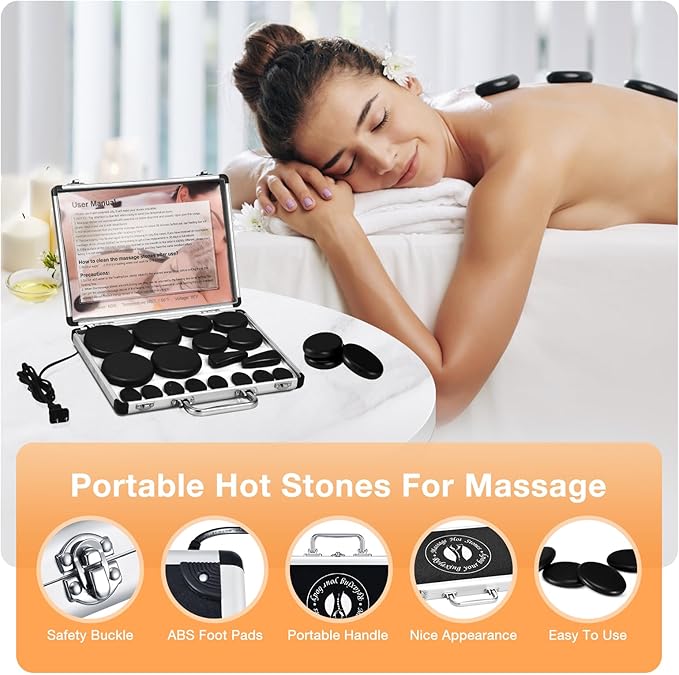 Hot Stones Massage Set, 18 Pcs Basalt Hot Stones with Heater Kit, Massage Stones for Professional or Home spa, Relaxing, Healing, Pain Relief