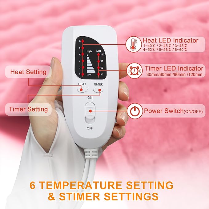 Deepsoon Heating Pad,Electric Heating Pads for Back,Neck,Abdomen,Moist Heating Pad for Shoulder,Knee,Arms,Legs,Dry/Moist Heat & Auto Shut Off,Christmas Gifts for Men and Women,BabyPink,24x12 Inch