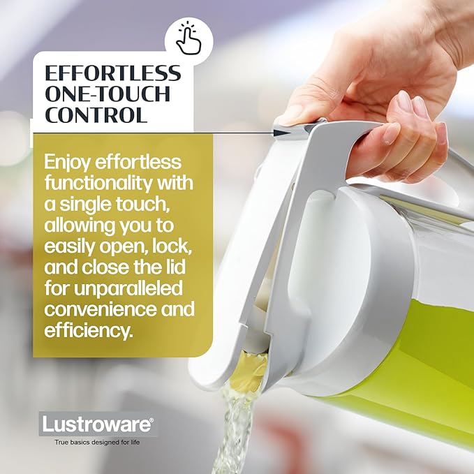 QuickServe Large Airtight Pitcher - 3L (101oz), Heat Resistant, BPA-Free SAN Plastic, One Touch Open & Close, Space-Saving, Made in Japan - White