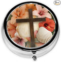 Metal Pill Organizer - 3-Compartment Mini Round Pill Case for Pocket & Purse, Portable Vitamin Holder, Easy-Open Design for Travel - The Christian Cross