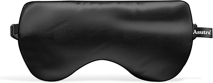 ASUTRA Silk Eye Pillow for Sleep, Black - Filled w/Lavender Buds & Flax Seeds, Weighted Eye Mask, Meditation & Light Blocking Blindfold, Cooling Gel Mask Included