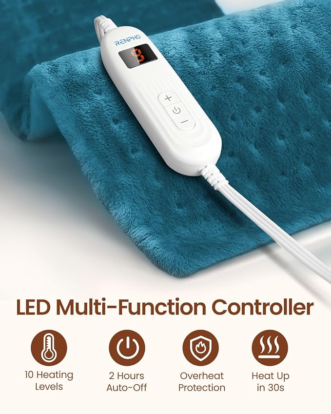 RENPHO Heating Pad for Back/Neck/Shoulder/Knee/Leg Pain Relief, Mothers Day Gifts for Mom Wife, 12x24'' Electric Heating Pad for Period Cramps, FSA Eligible Items Only List, ETL Certified (Blue)