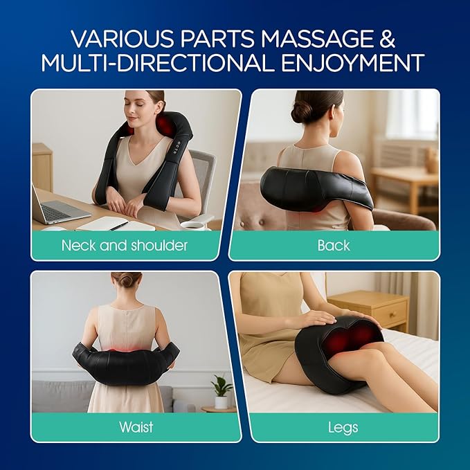 VOYOR-HEALTH Shiatsu Neck and Back Massager, Electric Deep Tissue 4D Kneading Massage for Shoulder, Lower Back, Leg and Body Muscle Pain Relief, Home & Office Use(Dark Black)