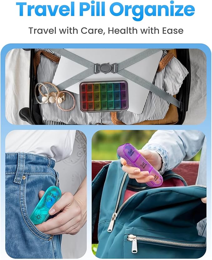 Pill Organizer 3 Times a Day with Double Protection, Moisture-Proof Weekly 3X a Day Pill Case, Daily Pill Box 7 Day for Travel to Hold Vitamis,Fish Oils, Supplements,DHC,Medication