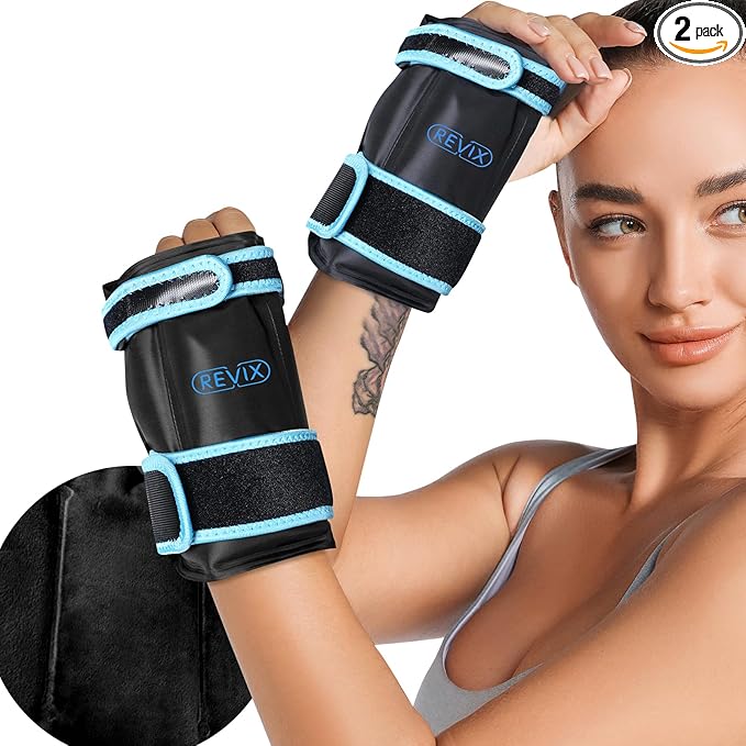 REVIX Wrist Ice Pack for Carpal Tunnel, Reusable Gel Ice Packs for Hand Relaxation, Promoting Flexibility and Mobility by Cold Compression Therapy, Black, 2 Packs