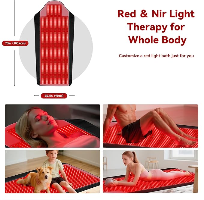 Red Light Therapy Mat for Full Body, 74"*35" Largest Infrared Red Light Therapy Mat with 1444 LEDs, Upgraded Medical-Grade TPU, Dual Wavelength Infrared Blanket for Back Waist Belly Knee Joint Muscle