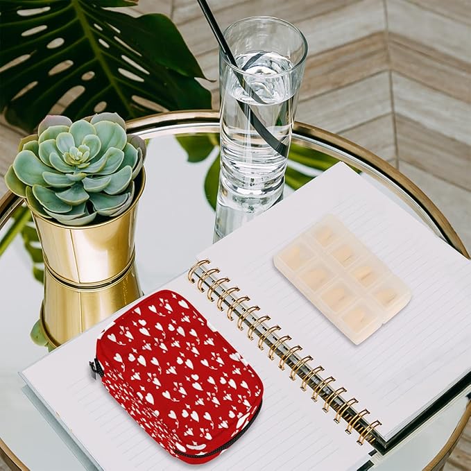 Abstract Red Heart Star Travel Pill Organizer Box Weekly Portable Pill Case Daily Pills 7 Day Small Birth Control Pills Container Removable Compartments for Medicine Vitamins Fish Oil