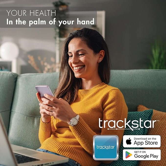 Trackstar Blood Glucose Kit | Monitor, Strips, Lancets, Lancing Device | Trackstar Monitoring App | Bluetooth iOS & Android Compatible | Measure, Track, and Share Results