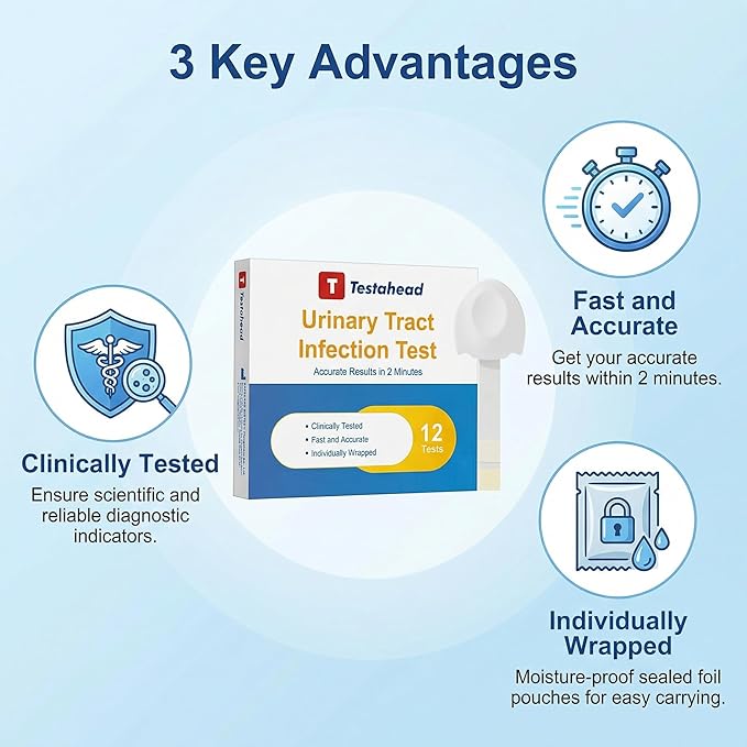 UTI Test Strips for Home Use Detects White Blood Cells and nitrites in Urine 2-Minute Rapid Results Suitable for Women, Men, and Children Urinary Tract Infection Test Strips (12uti)